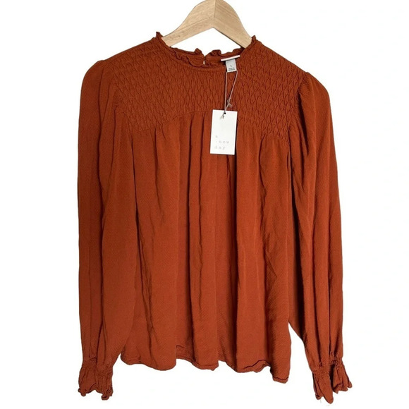 Target A New Day • Rust Smocked Long Sleeve Blouse - Picture 3 of 10